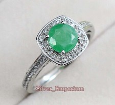 925 Sterling Silver 7 MM Natural Emerald May Birthstone Designer Engagement Ring