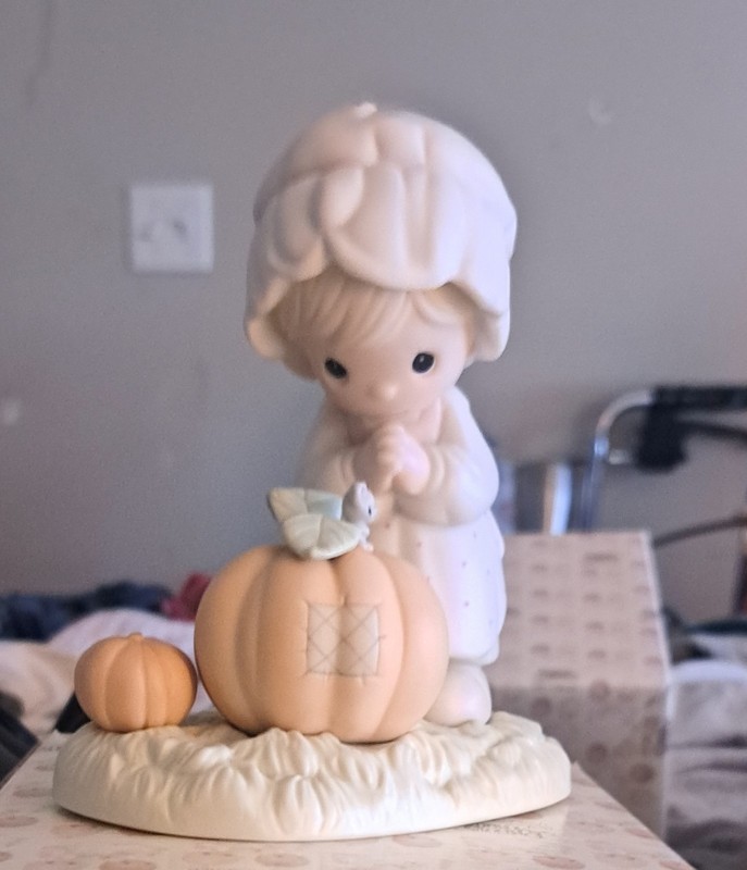 Precious Moments Girl with Pumpkin Porcelain Figurine 1988 Fall Collectible