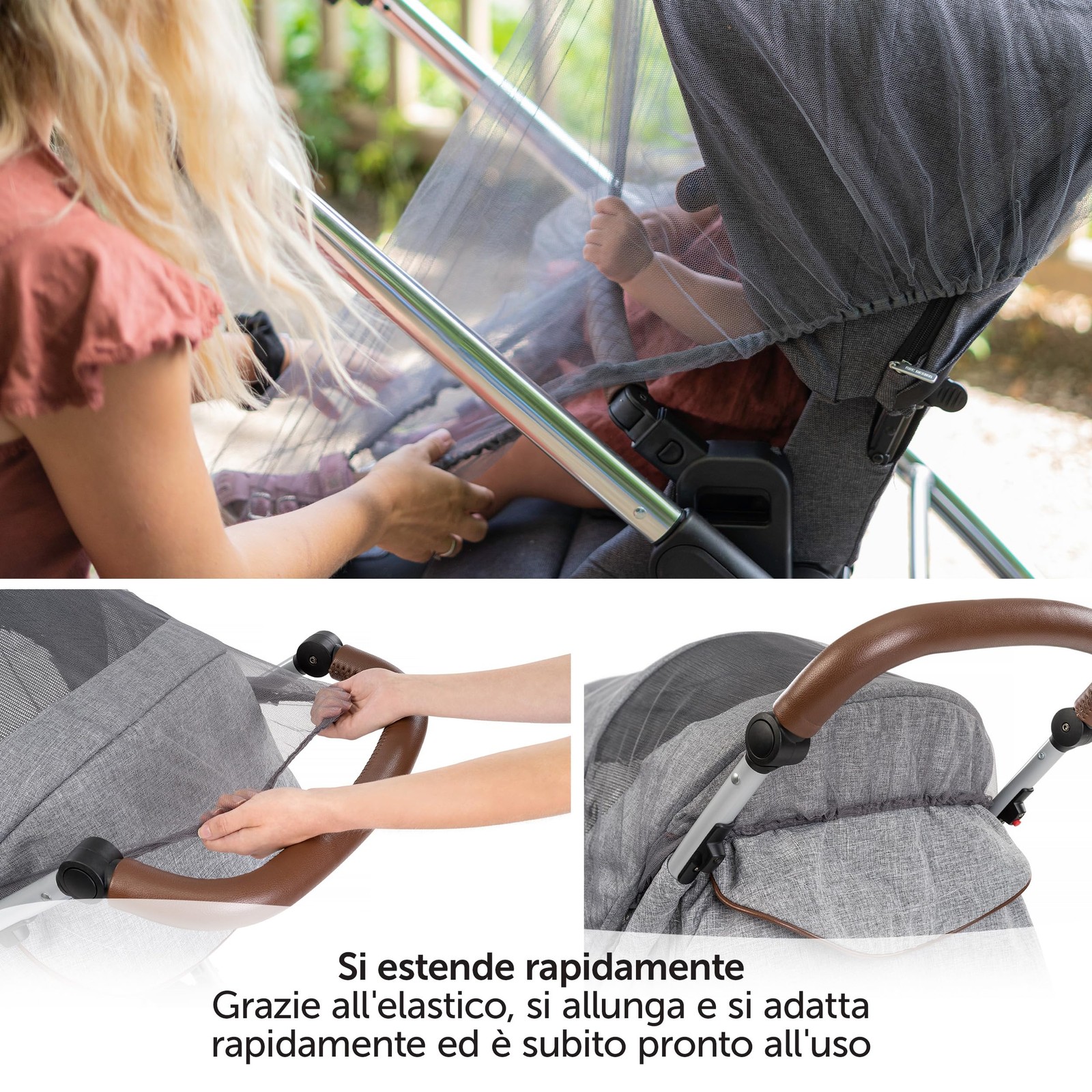 Zanzariera Passeggino Universale Grigio Nero Rete a maglia fine Pieghevole e foto 4