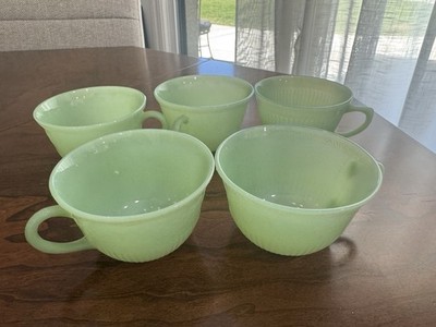 Vintage Fire King Jadeite Alice Pattern Tea cup - No Saucer - Set of 5