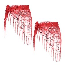 Belly Dance Hip Scarf Sequin Triangle Wrap Skirts Red, Pack of 2 