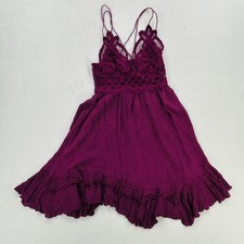 FP One Dress Womens Small Purple Lace Slip Mini Ruffle Hem Spaghetti Strap Boho