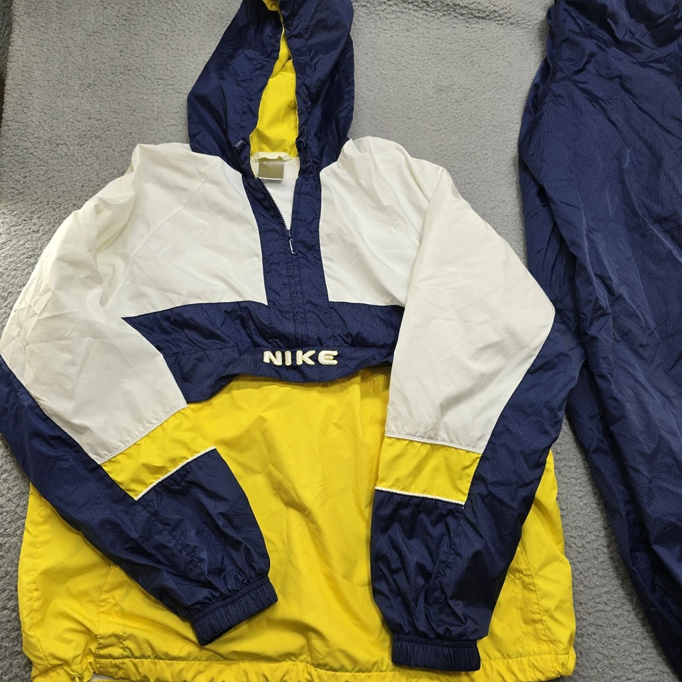 Vintage Nike Mens Medium Yellow Navy Lightweight Windbreaker Pullover Swoosh - Image 2 of 4
