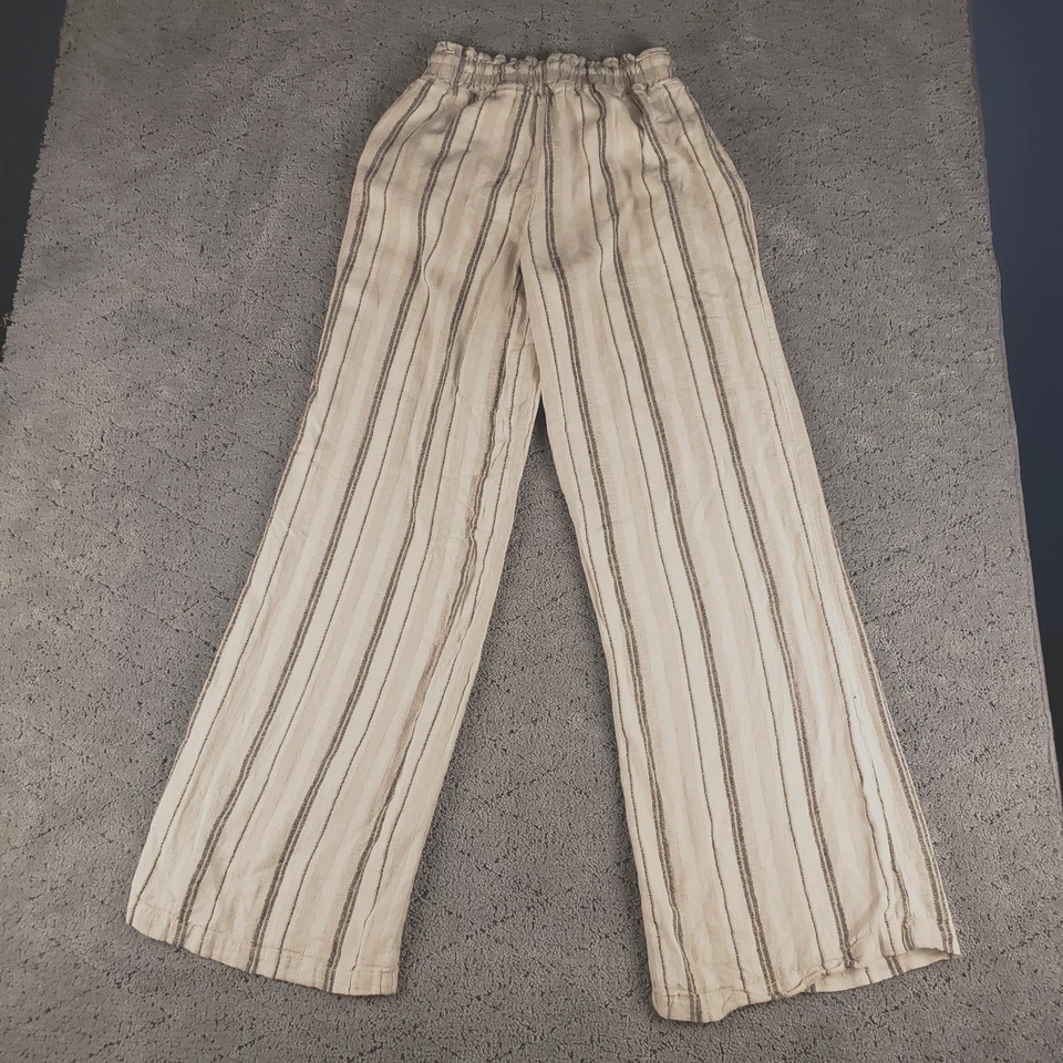 Rewash Pants Womens Gray Striped Palazzo Pull On Elastic Waist Flowy Lagenlook - Image 2 of 4