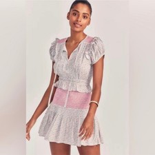 LoveShackFancy NWT Toto Pink Floral Smocked Cottagecore Mini Dress size Small