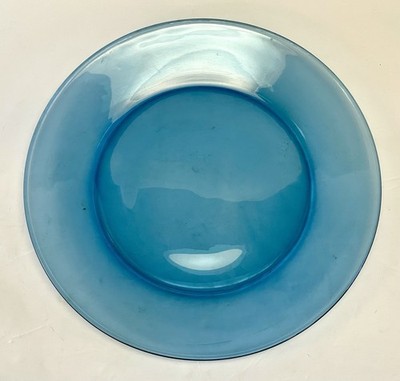 Large Round 13'' Transparent Blue Serving Plate or Dish Vintage Great Condition