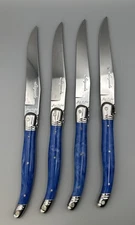 Laguiole Steak Knives w Blue Marble Handles by French Home Bee Set Of 4