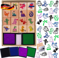 Howaf 16Pcs HöLzern Stempel FüR Kinder Jungen Basteln Mit Stempelkissen 4Pcs, Di