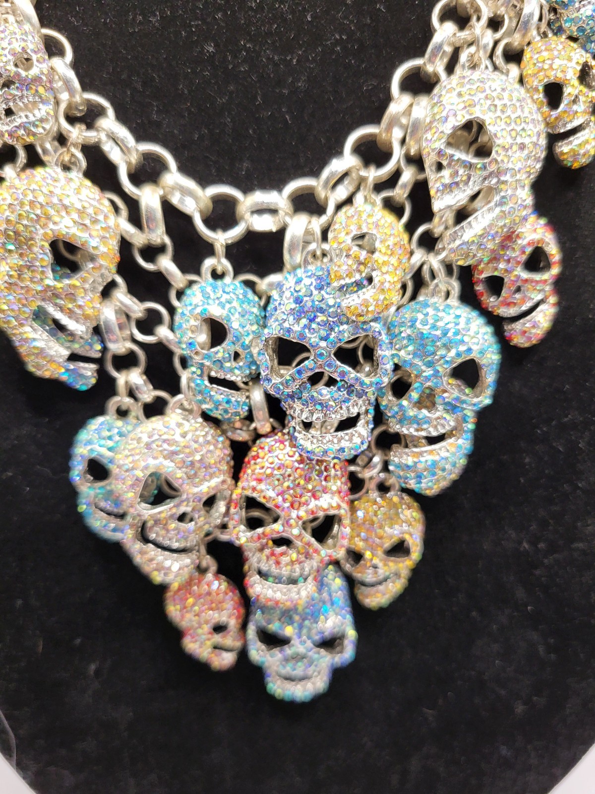 Multicolored Crystal Multi Skull Dangling Charm N… - image 15