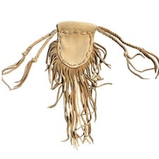 Turtle Woman Handcrafted Deerskin Leather Medicine Bag Fringe Pouch Tan Artisan