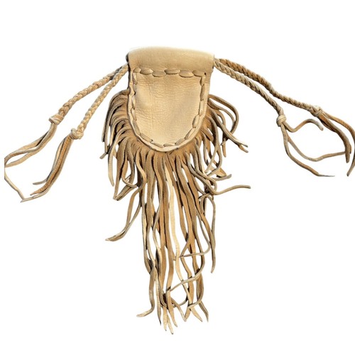 Turtle Woman Handcrafted Deerskin Leather Medicine Bag Fringe Pouch Tan Artisan