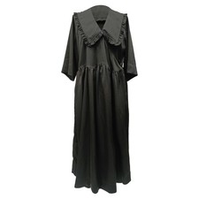 Ganni Smocked Ruffled Collar Maxi Dress In  Polyester Women Black M