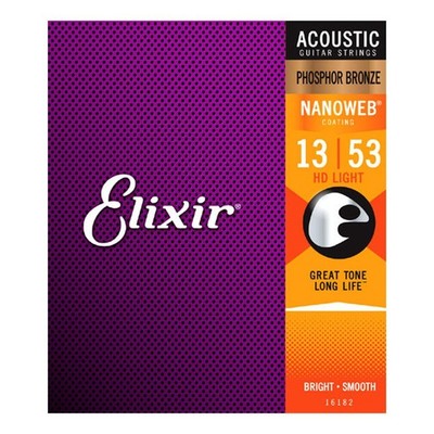 Used Elixir Nanoweb Coated HD Light Phosphor Bronze Acoustic Strings, 13-53