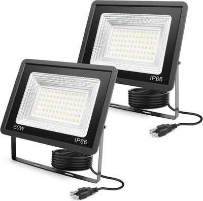 2 Pack LED Flood Lights 50W, 5500lm, IP66 Waterproof, Daylight White