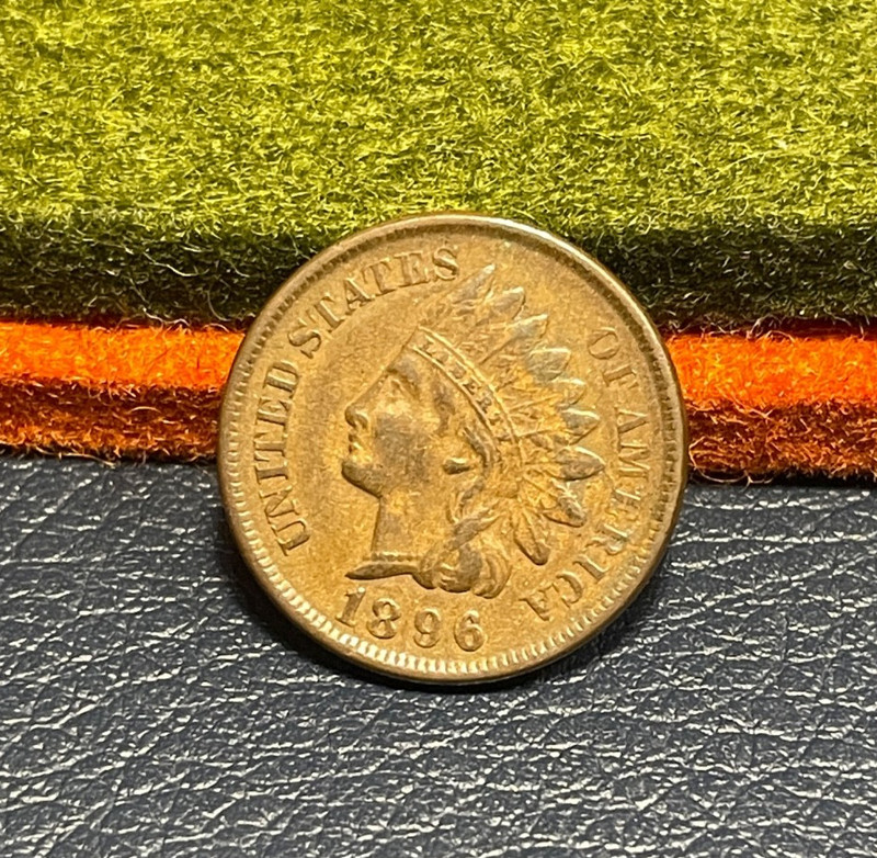 (#100904).  Indian Head Cent (Penny) - 1896   AU/UNC 3.75 diamonds