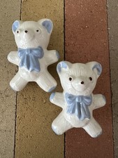  2 Vintage Ceramic Teddy Bear Macrame Beads Nursery Childs Room Baby Shower