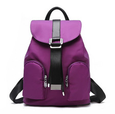 Women s Purple Solid Backpack, Buckle Flap Drawstring, Front Zip Pockets