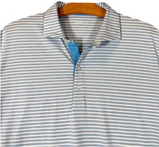 Johnnie-O Polo Shirt Mens Large Multicolor Striped High Low Hem UPF 50 Stretch