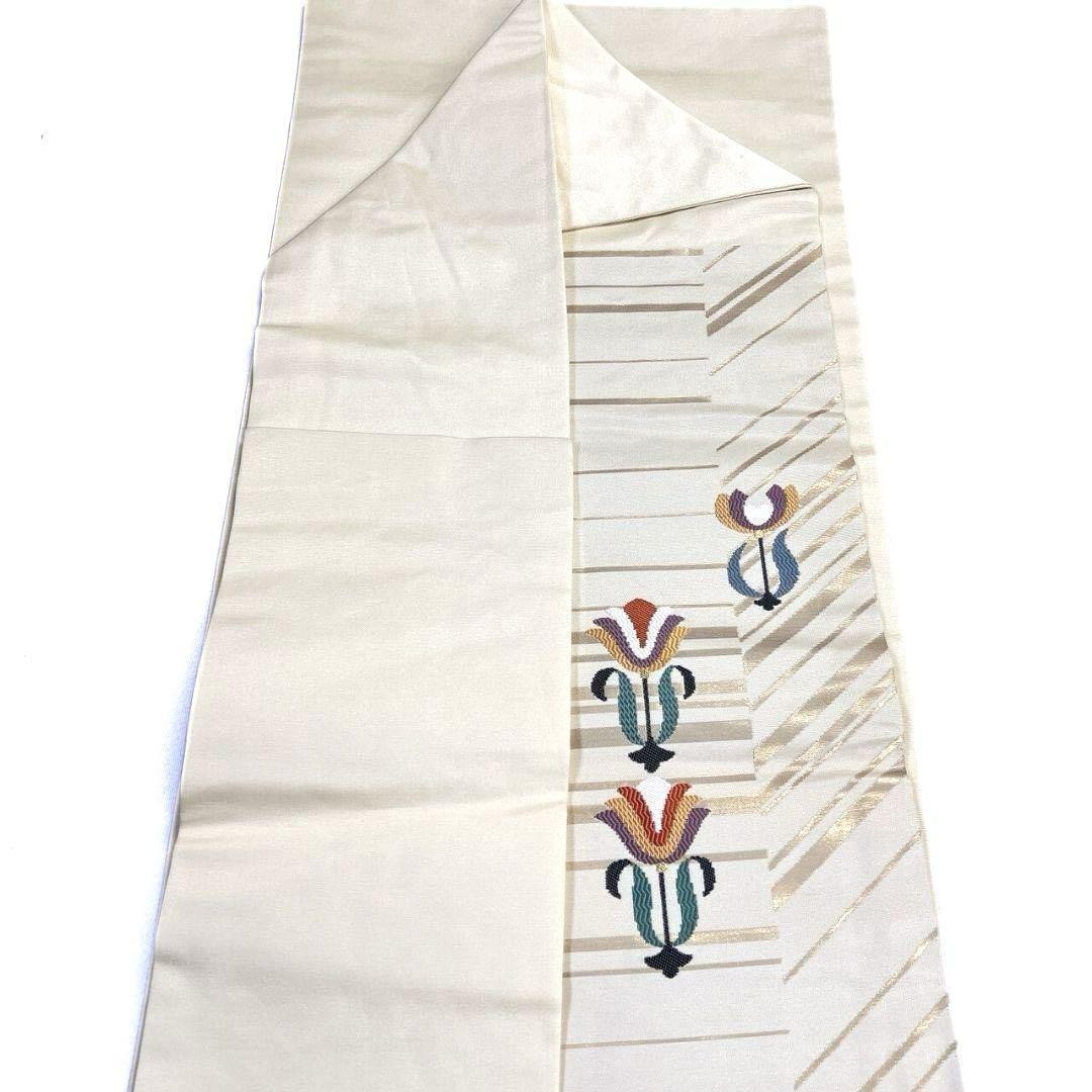 Nagoya Obi Gold Thread Flower Pattern Horizontal … - image 7