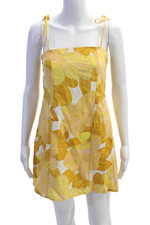 Faithfull The Brand Womens Linen Floral Sleeveless Mini Dress Yellow Size 4