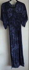Lovestitch Maxi Dress M/L Blue Abstract Short Sleeve Split Neck Boho Gown