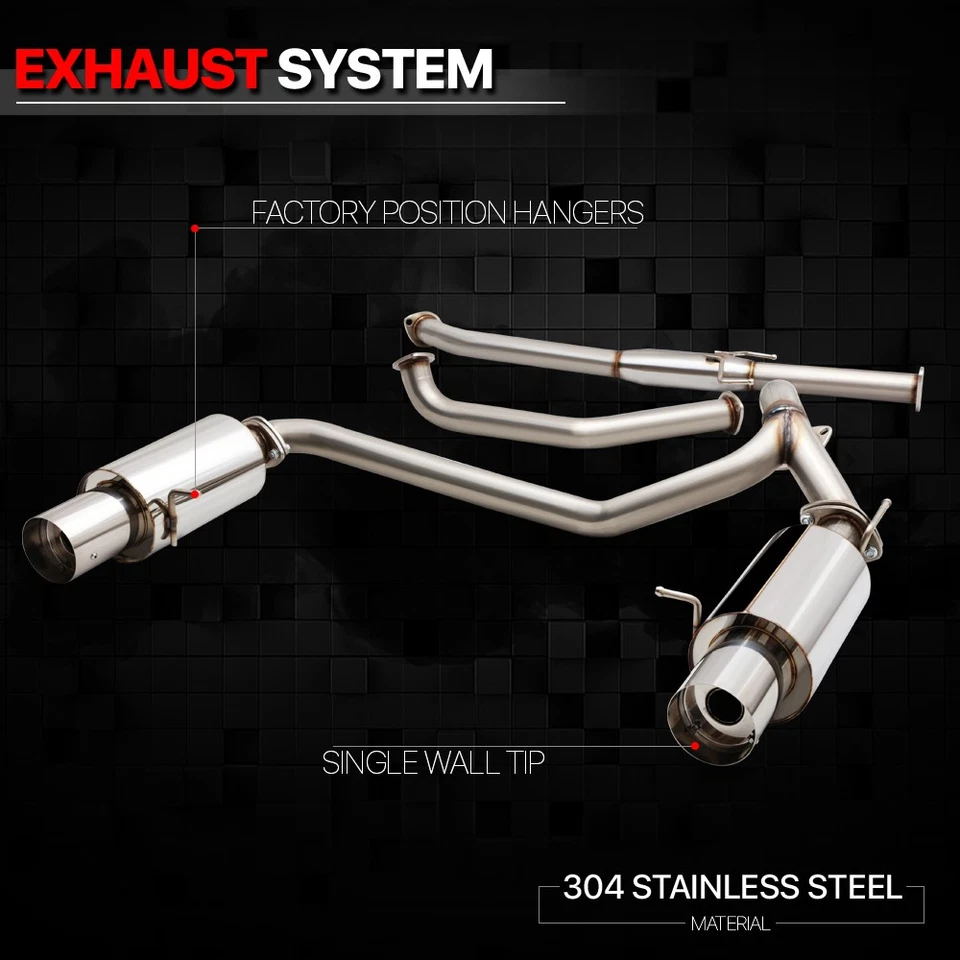 SS Dual Muffler 4" Tip Catback Exhaust System for 07-08 Hyundai Tiburon 2.7 V6 - Image 2 of 4