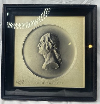 Antique George Washington Bas Relief Plaque Coes Wrench Co Shadow Box 12x12 