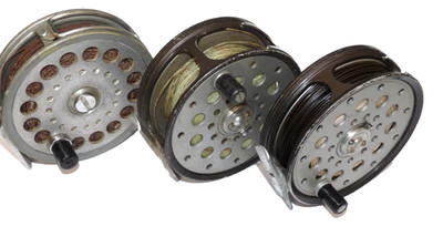3 vintage Farlow Python Farlow Grenaby & Sealey Twinfish salmon fly reels MJ1221