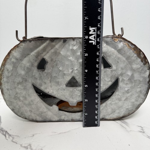 Pair of 10" x 6" Rustic Metal Pumpkin Candle Holders Halloween Fall Decor - Picture 10 of 10