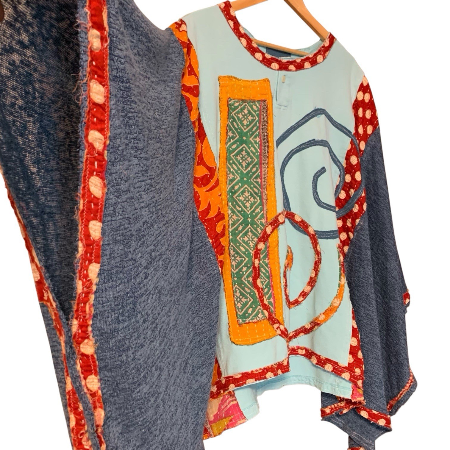 Upcycled Plus Size Poncho Batwing Patchwork Boho … - image 3