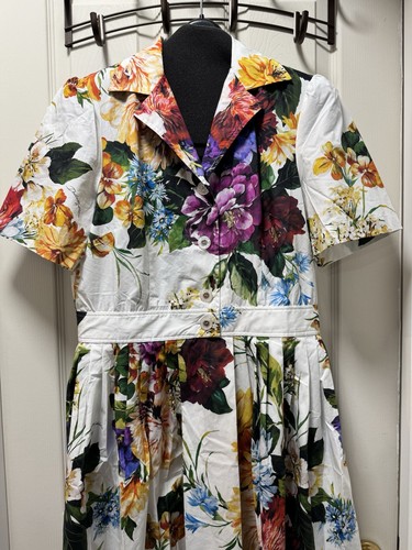 Dolce Gabbana Fleur Bouquet-Print Popeline Robe Taille 40 (US 4) - Photo 9 sur 9