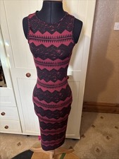 TOPSHOP Ladies Midi Tube Dress Size 8 Purple Black Sleeveless Stretch Jersey