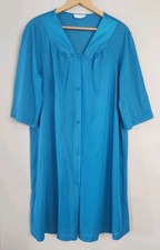 Vintage Women's Vassarette Size XL Turquoise Nightgown Button Front Made in USA