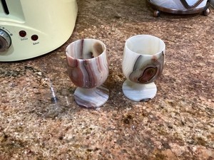 VINTAGE SET OF 2 ONYX MARBLE SMALL CORDIAL GOBLETS 3" High