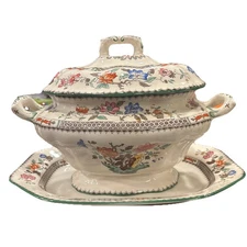 Beautiful Mint Large  COPELAND SPONE Chinese Rose Soup Tureen & Plater-Excellent