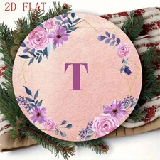 1pc 2D 2D Flat, 1pc Floral and Letter T Metal Wall Art- Round Aluminum Sign with