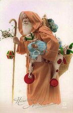 Tinted Santa Claus Doll Toys Basket France Christmas RPPC Photo Postcard COPY