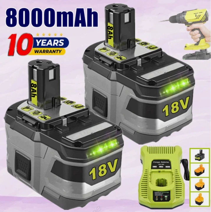 Batería de litio US 8,0Ah para Ryobi P108 ONE PLUS 18V P107 P104 RB18L26 RB18L50 Foto 2 de 4