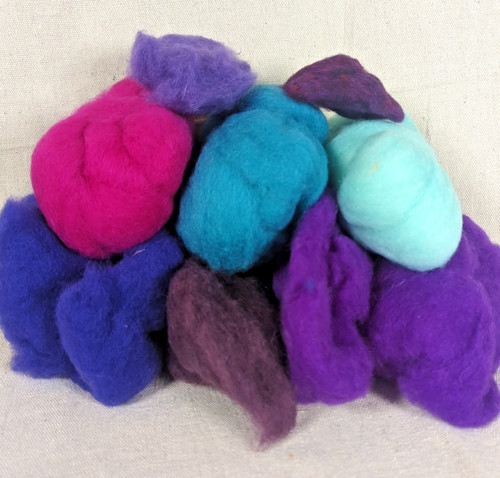 Felting Wool Lot 8 Jewel Tones Purple Pink Aqua Wet Needle Felting Approx 5.1 oz