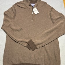 Tommy Bahama Reversible Quarter Zip Sweater Mens L Brown Pima Cotton NWT