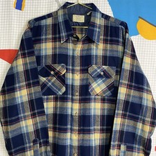 Vintage 70s 80s Sears Flannel Shirt Plaid XL Grunge Rockabilly Fisherman Grandpa