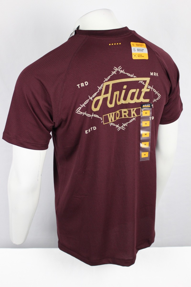 Ariat Men's Rebar Heat Fighter Wired T Shirt Pocket Short Sleeve Malbec Wicking View 2