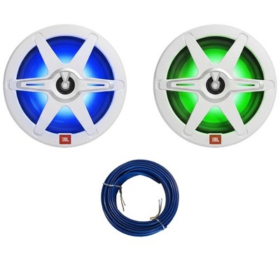 2x JBL Club 82 8'' 450W Max Marine RGB LED Speakers with Grilles, Speaker Wire