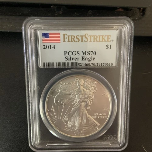 2014 AMERICAN SILVER EAGLE PCGS MS 70 FIRST STRIKE FLAG LABEL 1 OZ .999 FINE