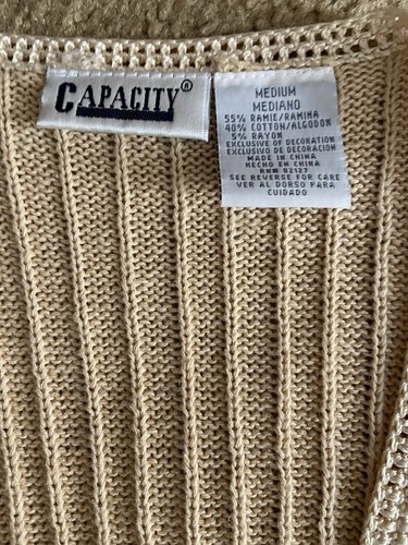 Capacity Vest Ladies Size Medium Crochet Floral On Tan Knit - Picture 2 of 9