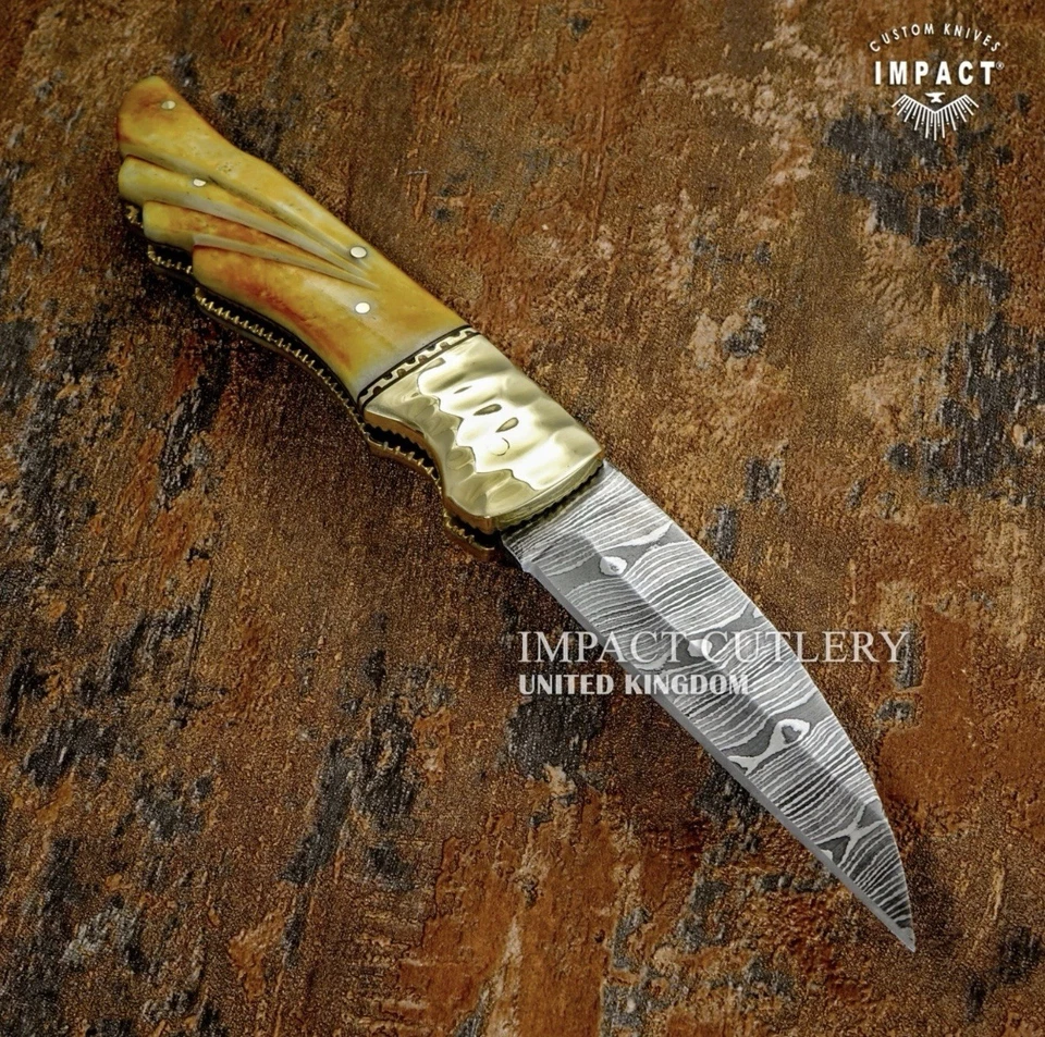 Model # 5318 Impact Cutlery Custom Damascus Folding Pocket Knife Slip Joint EDC - Image 2 of 4