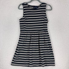 Madewell Skater Dress Womens Small Black Tan Striped Sleeveless Pockets Party