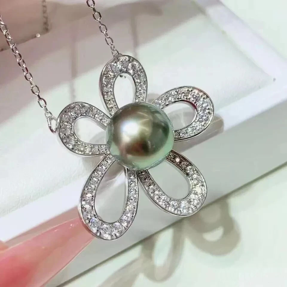 impresionante colgante de perlas verdes negras redondas tahitianas de 10-11 mm 925 s Foto 3 de 3