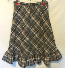 Vintage Girls School Skirt Plaid Flounce Pink Blue White Below The Knee FLAWS