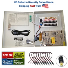 8 CH Channel Power Supply Box CCTV Camera 9 Port 12V + Free 9 Pigtail DC Jack